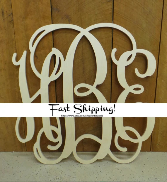 Wooden Monogram  Unpainted Monogram Wall Hanging  Monogram | Etsy | Etsy (US)