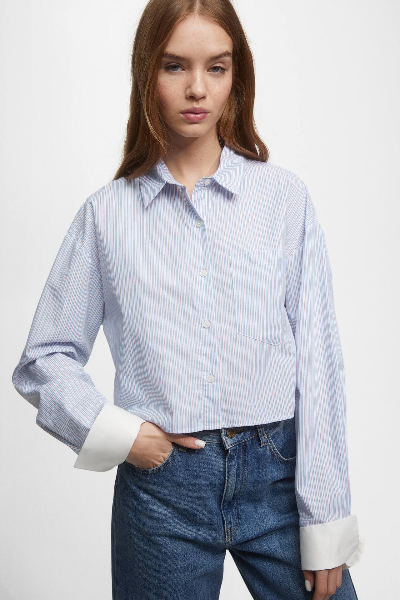 Striped shirt with contrast cuffs | PULL and BEAR UK