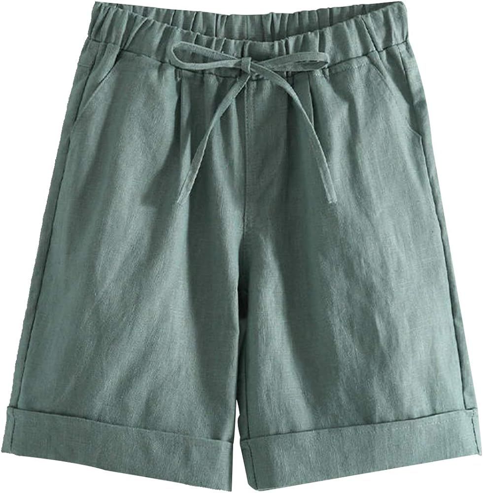 Yeokou Womens Casual Cotton Elastic Drawstring Summer Beach Bermuda Pocketed Shorts | Amazon (US)