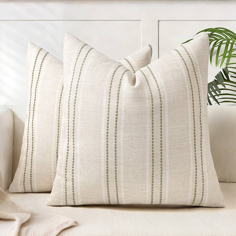 20x20 Decorative Farmhouse Linen Blend Throw Pillow Covers, Boho Textured Pillow Case, Set of 2, ... | Amazon (US)