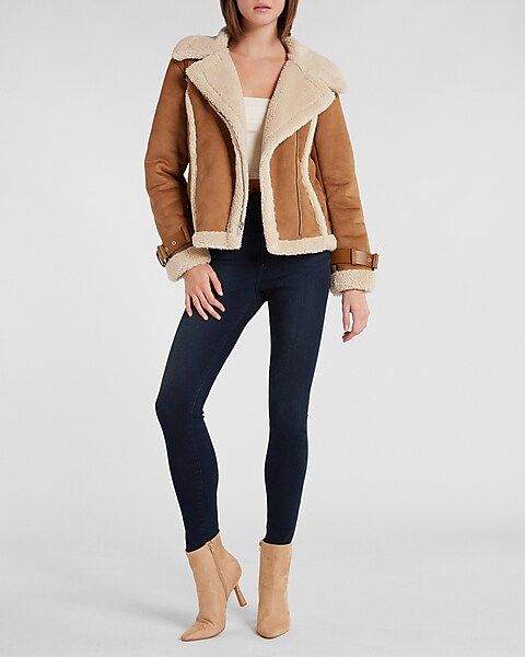 Faux Fur Shearling Moto Jacket | Express