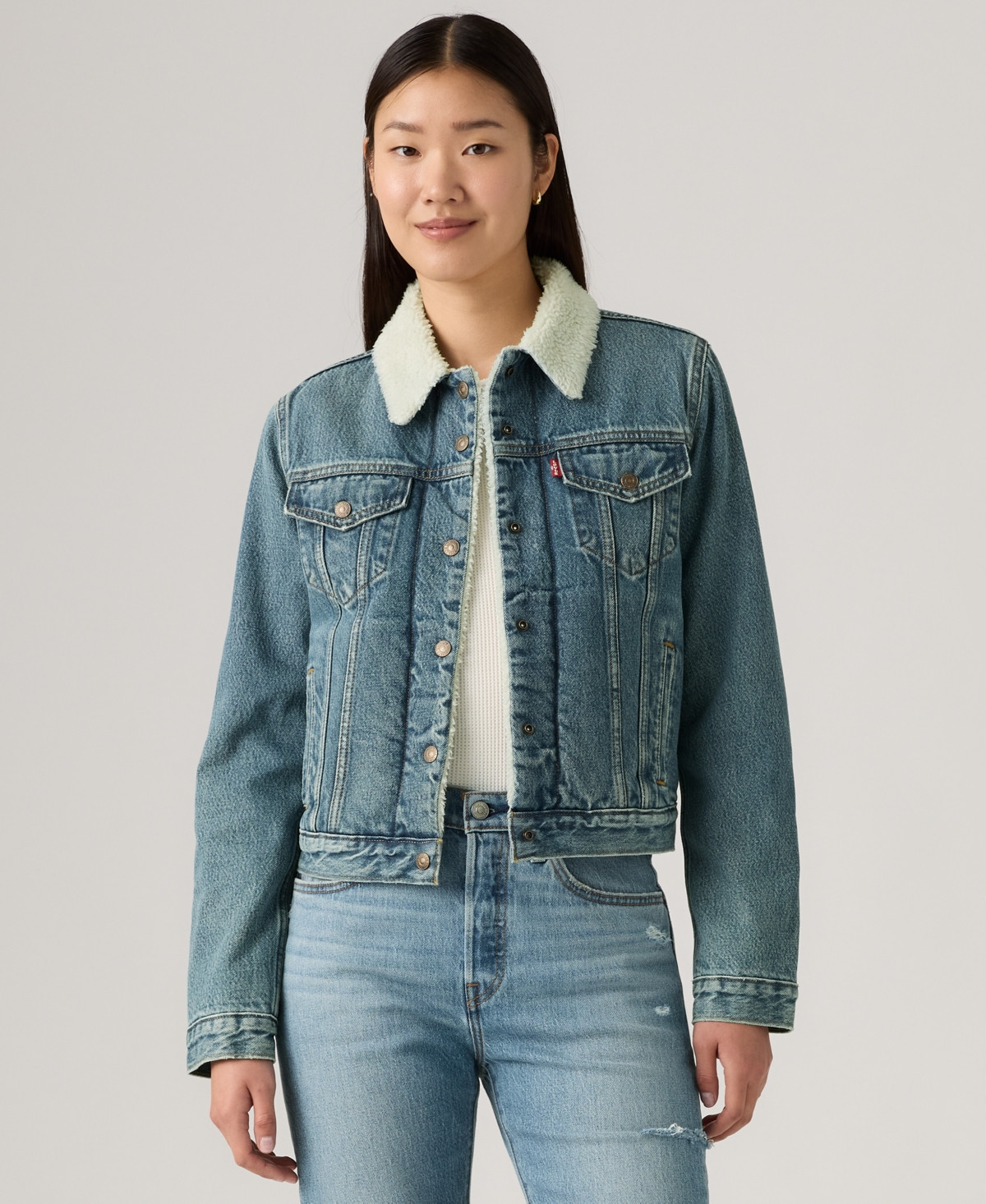 Levi's Women's Original Denim Trucker with Sherpa Lining - Heed And Hawed | Macy's