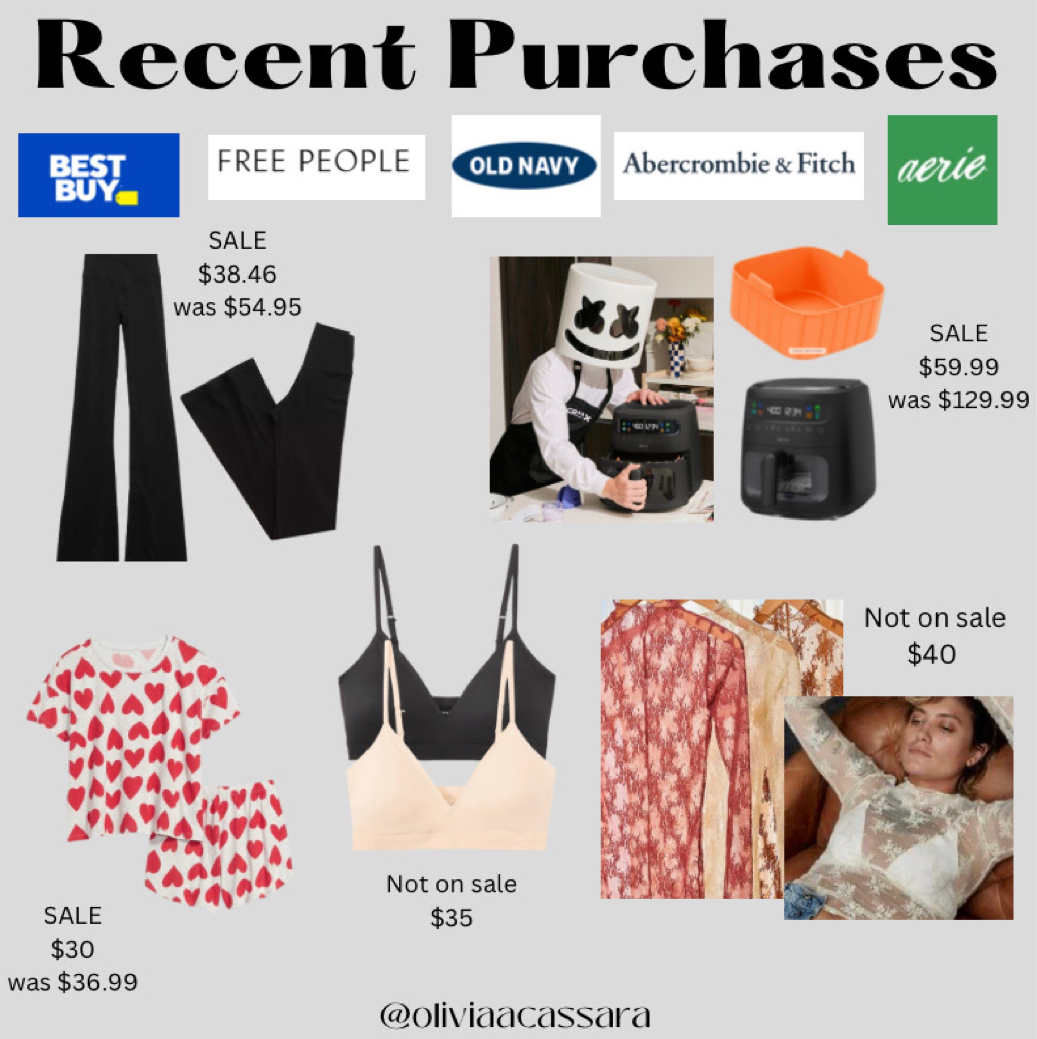ON SALE Recent Purchases! 
Marshmello’s Air Fryer collaboration with CRUX is on its way to me now! Can’t wait to try it out and start to cook healthy meals for me and my honey! New valentine’s day pjs I couldn’t pass up AND super stoked for this free people layering top too! Had to buy this Abercrombie bralette in the almond color also bc they are super super soft like butta. Love me an aerie flare legging for everyday loungewear! These items you definitely shouldn’t pass on :) 

#LTKunder100 #LTKhome #LTKsalealert