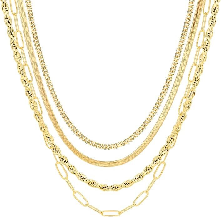 MFRYK Gold/Silver Necklaces Stack For Women,14K Gold/Sterling Silver Plated Simple Layered Choker... | Amazon (US)