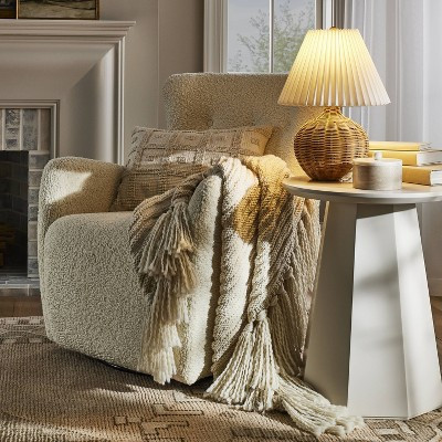 Natural Wicker Table Lamp Brown - Threshold™ designed with Studio McGee: Chic Pleated Drum Shade, ETL Listed | Target