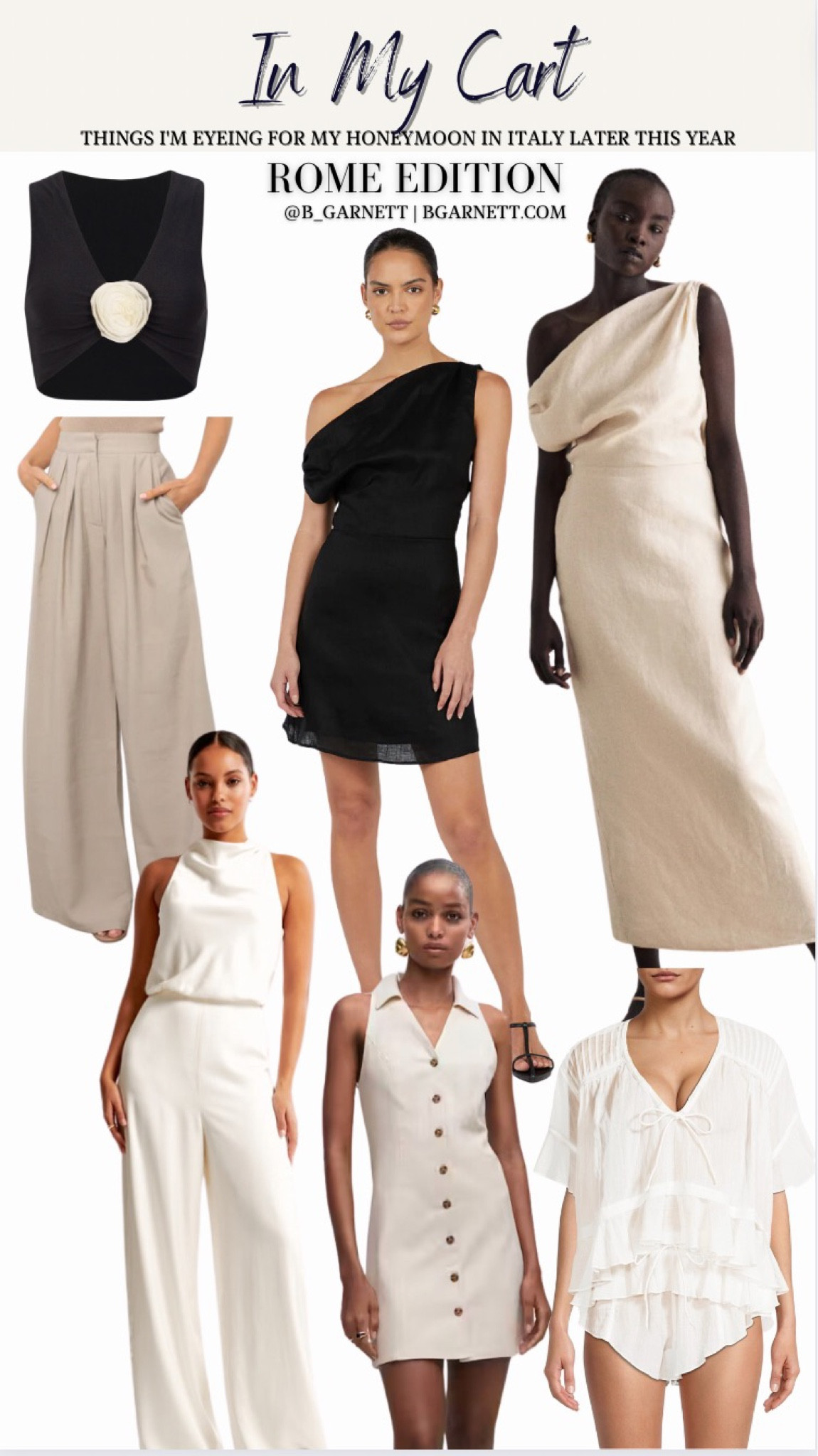 Outfit idea fir Italy 

Vacation style | black and white | linen | linen dress | jumpsuit | honeymoon style 

#LTKtravel #LTKstyletip #LTKeurope