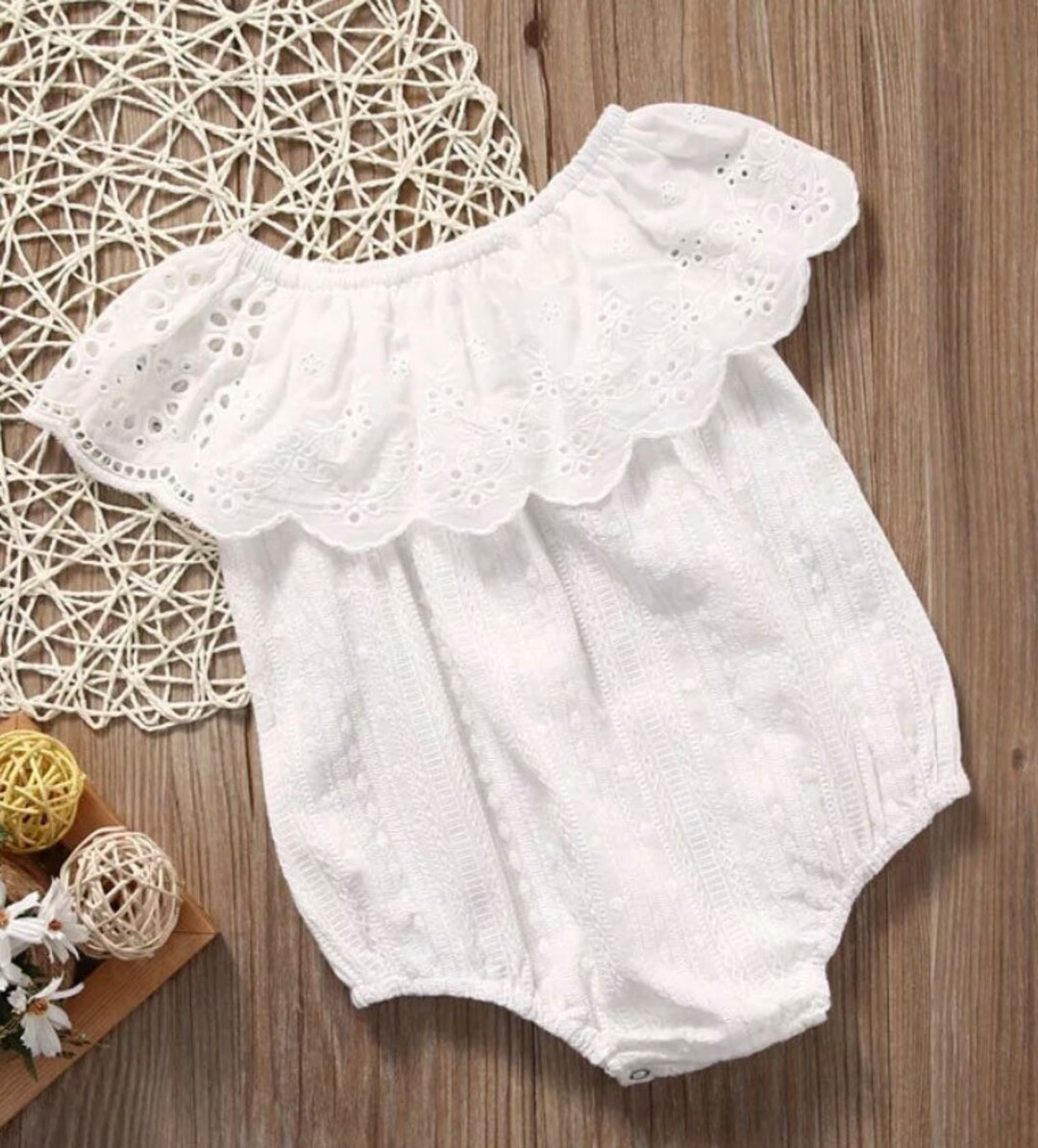 off the shoulder baby girl's eyelet romper, onesie | Etsy (US)