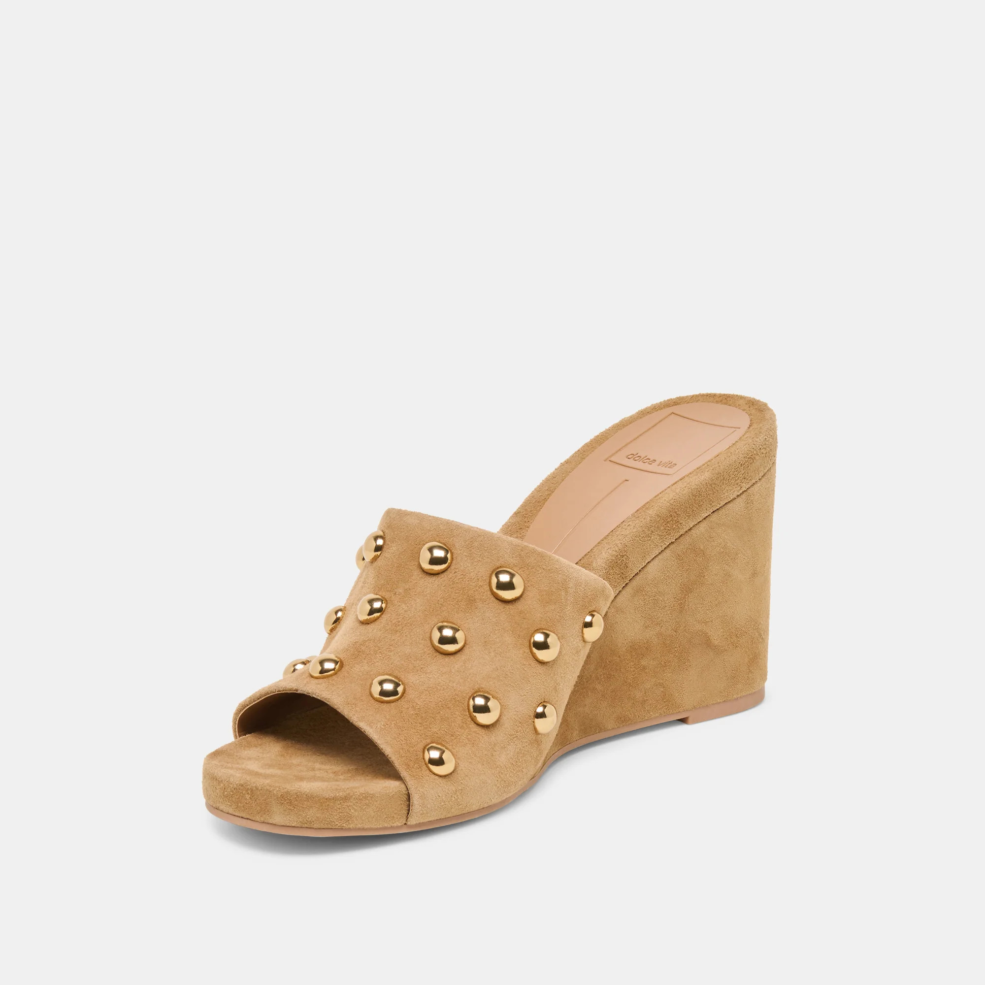 Holta Stud Wedges Lt Brown Suede | DolceVita.com