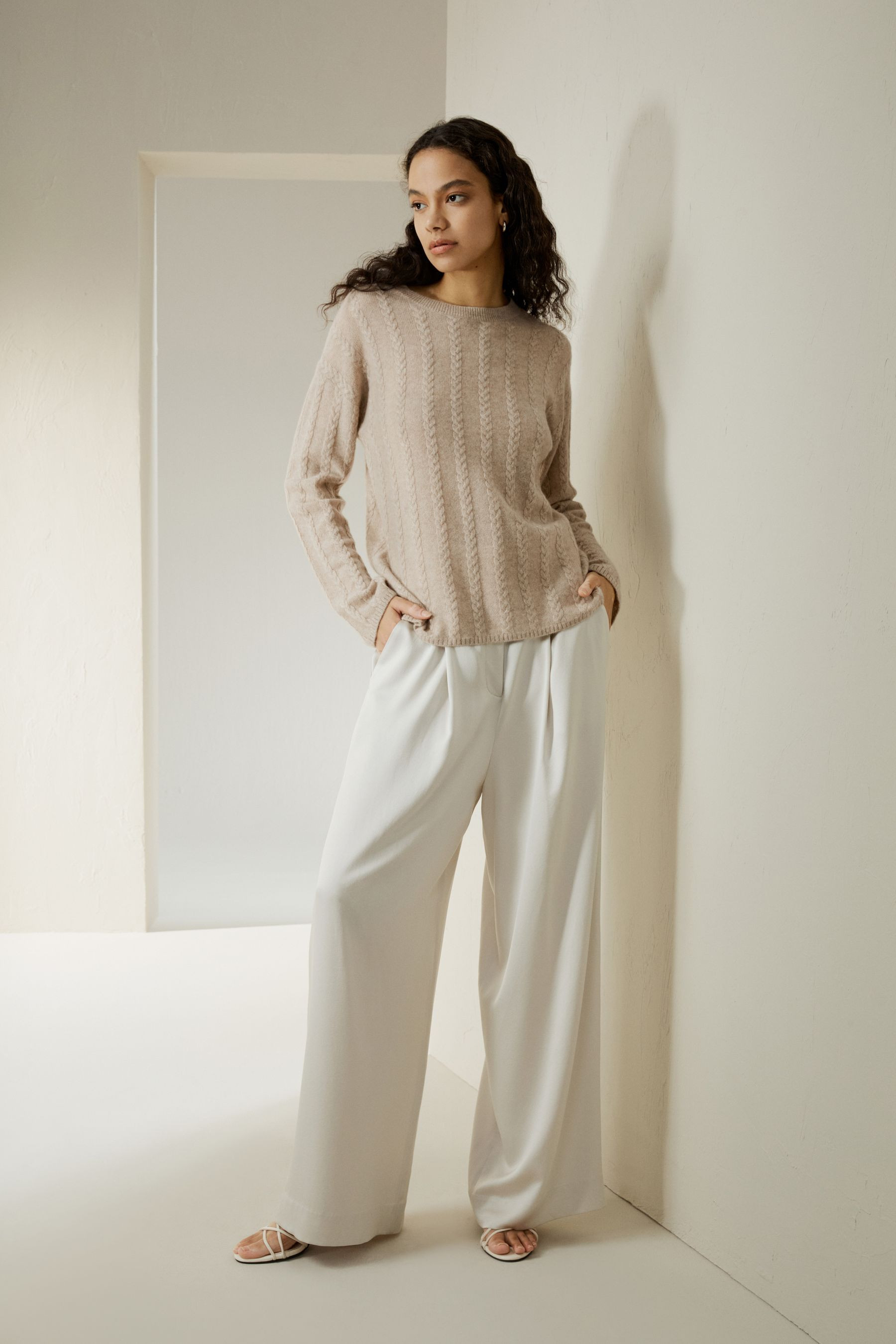 Semi-Sheer Cable-knit Cashmere Sweater | LILYSILK