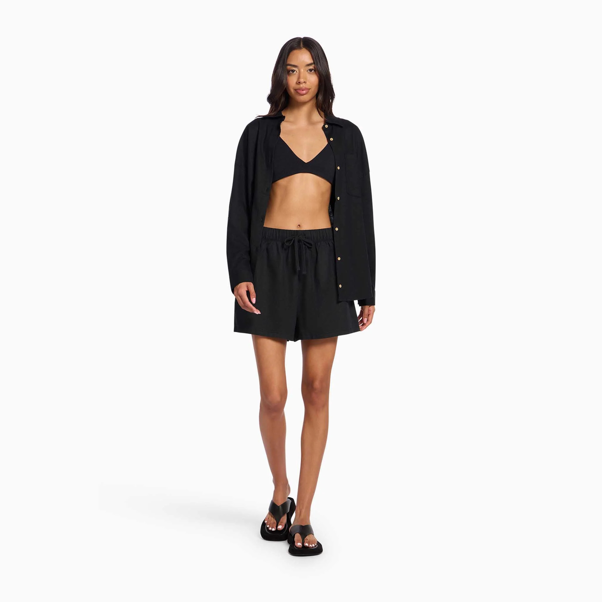 Linen Beach Short | Black | Nuuds US