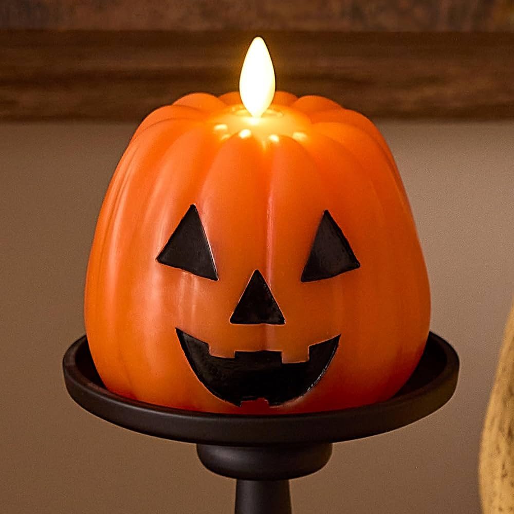 Luminara Jack-o-Lantern Pumpkin Figural Flameless Candle Real Wax Moving Flame LED Candle (4" x 4... | Amazon (US)