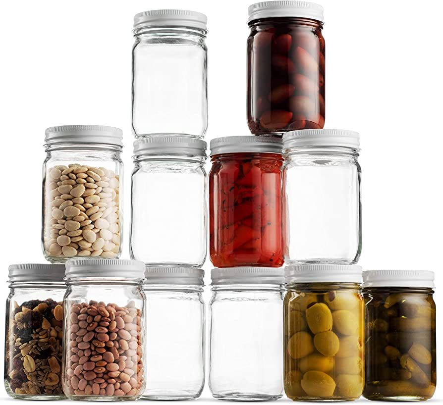 Glass Mason Jars (12 Pack) - Regular Mouth Jam Jelly Jars, Metal Airtight Lid, USDA Approved Dish... | Amazon (US)
