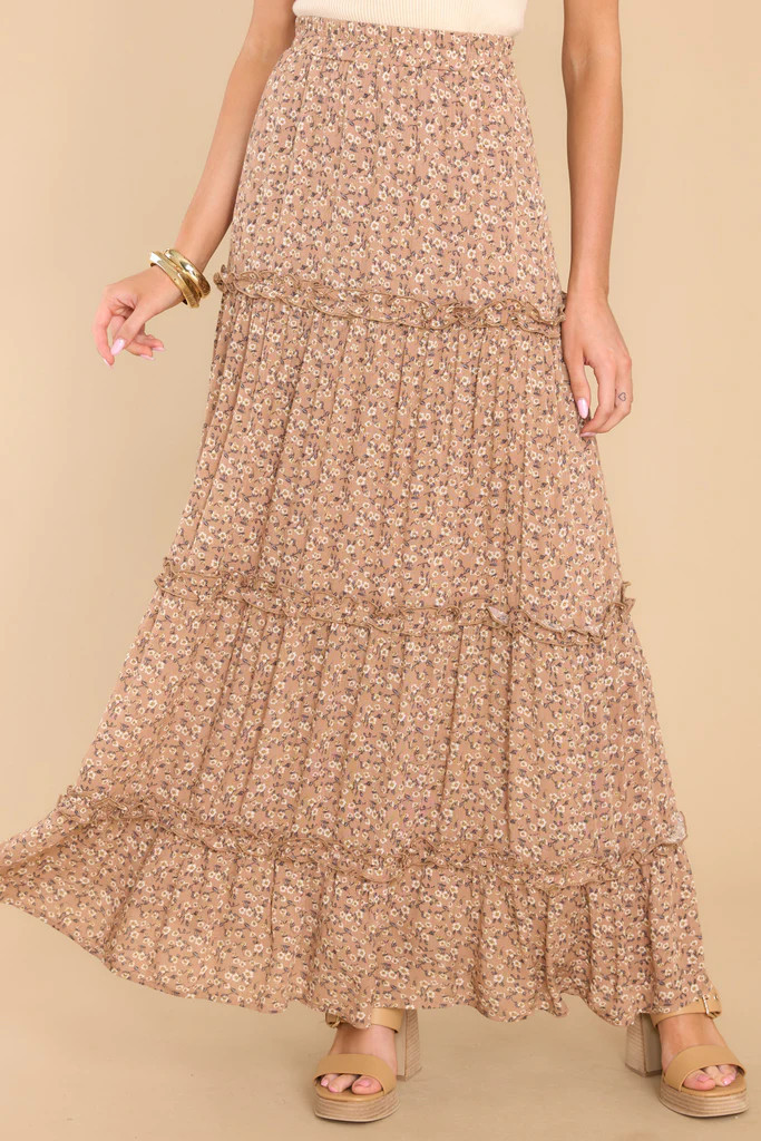 Purposefully Posh Tan Floral Maxi Skirt | Red Dress 
