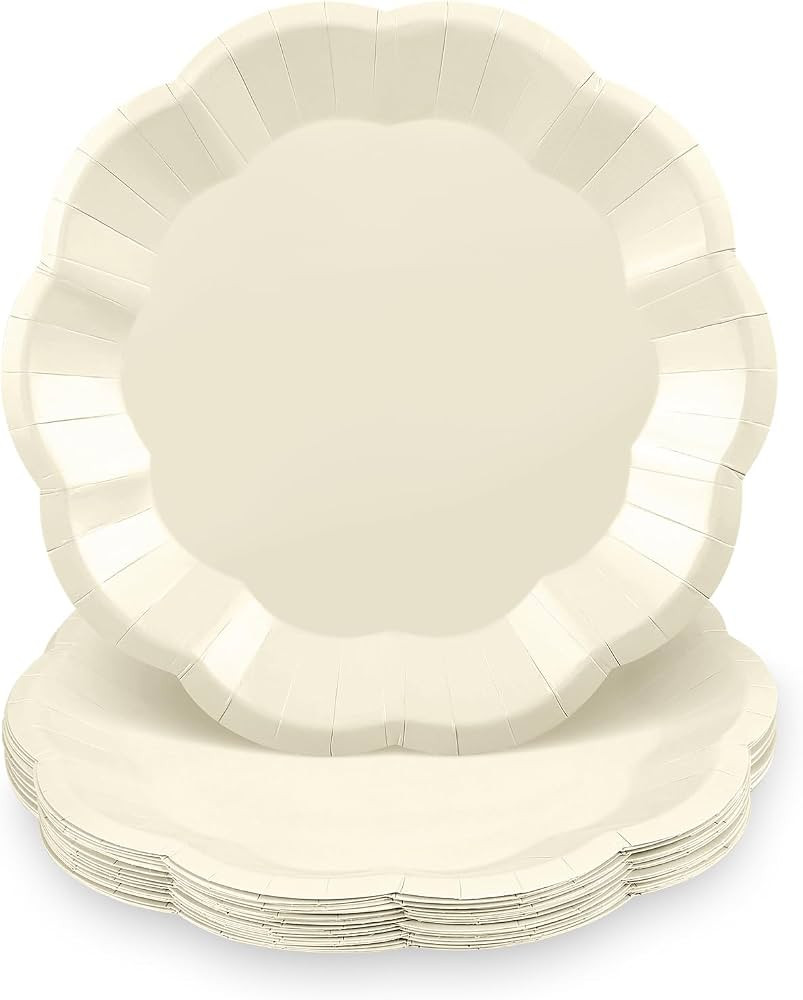 NatNarr 30 Pcs Ivory Paper Plates 7 Inch Scalloped Small Cake Plates | Amazon (US)