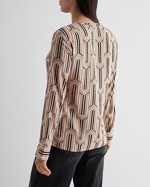 Satin Printed Fold Over Front Portofino Shirt | Express