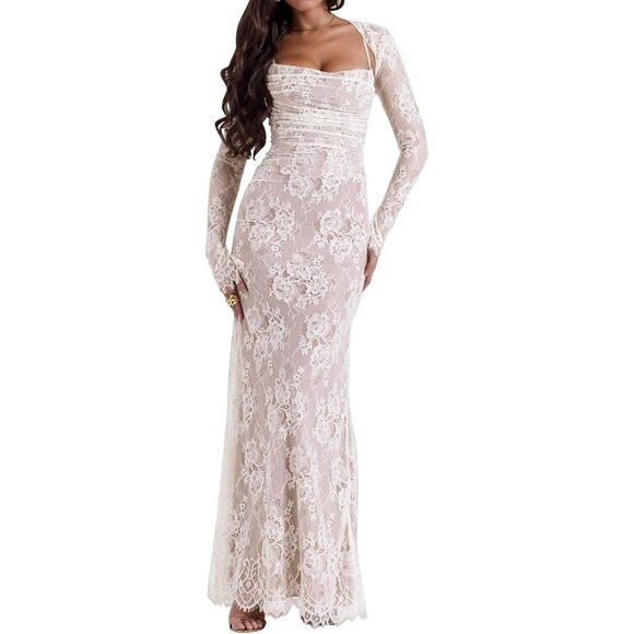 Women's Cami Lace Maxi Dress Romantic Long Sleeve Lace Bodycon Dress Elegant | Poshmark