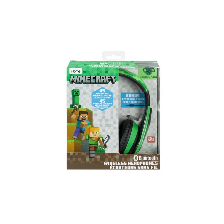 eKids Minecraft Kids Bluetooth Headphones, Wireless Headphones with Microphone Includes Aux Cord | Walmart (US)