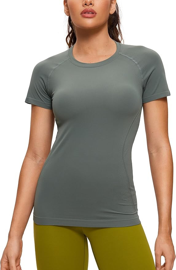 CRZ YOGA Seamless Workout Tops for Women Short Sleeve Athletic Tees Breathable Gym Running Yoga T... | Amazon (US)