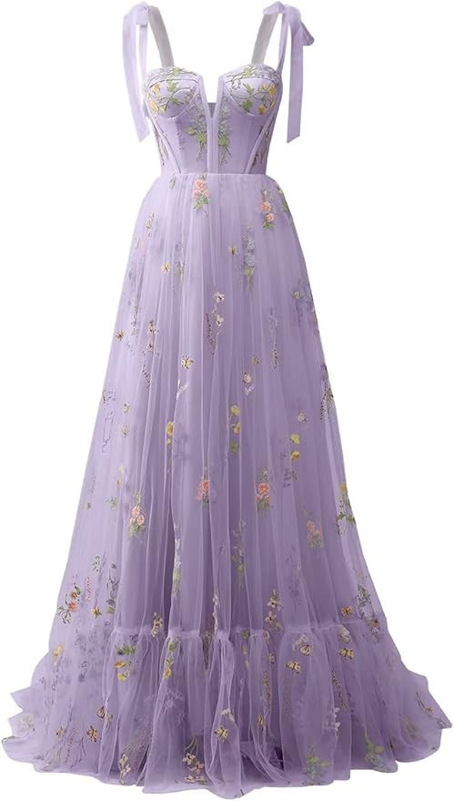 Smileven Women's Puffy Sleeve Prom Dresses Flower Embroidery Tulle Formal Evening Party Gowns | Amazon (US)