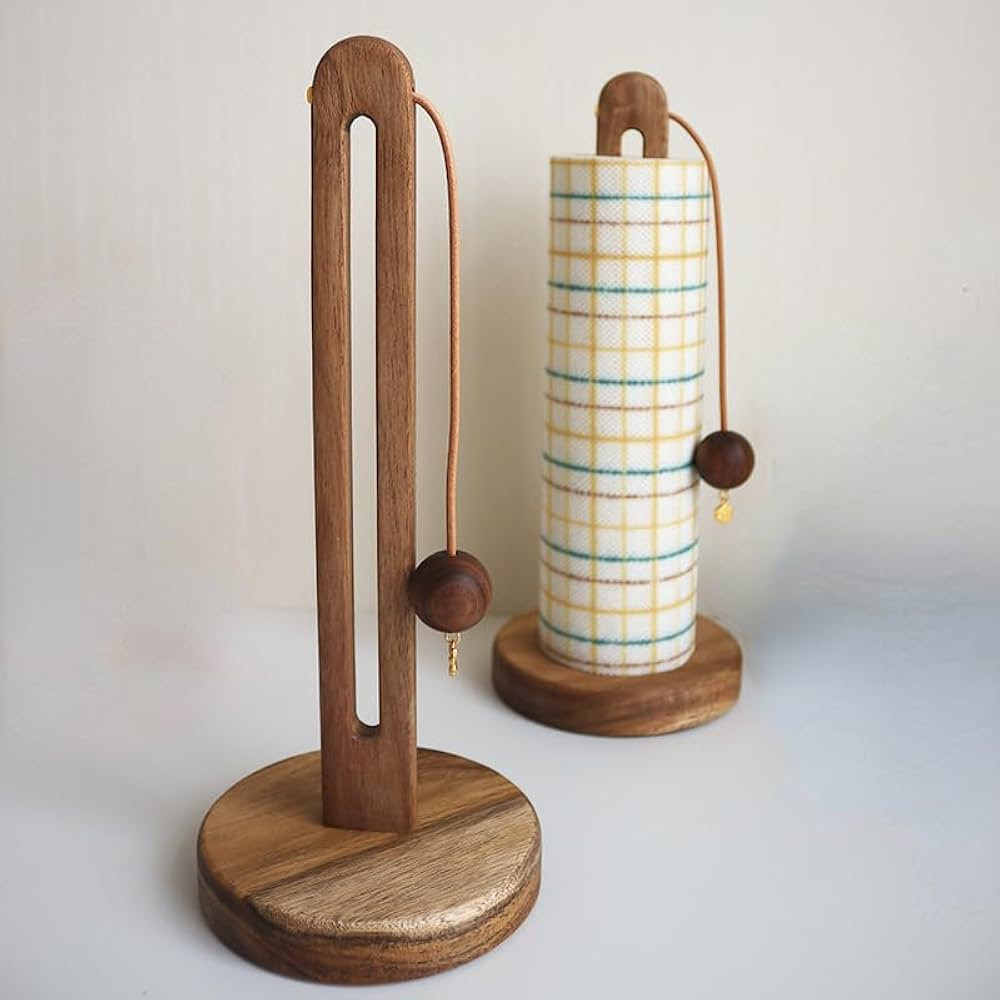 Natural Wood Vertical Paper Towel Holder with a Cute Pendant– Space-Saving Freestanding Design ... | Amazon (US)