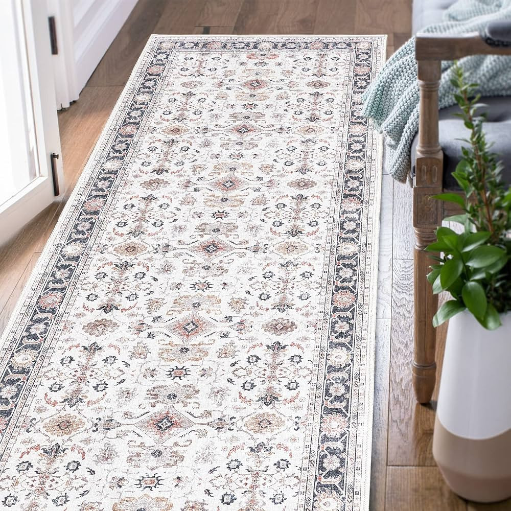 jinchan Runner Rug 2x8 Door Mat Vintage Rug Doormat Indoor Entrance Mat Thin Rug Taupe Floral Pri... | Amazon (CA)