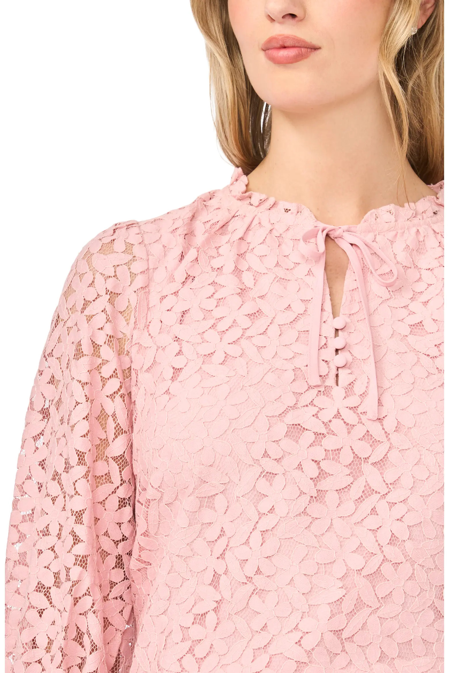 CeCe Lace Ruffle Tie Neck Top (Women) | Nordstrom | Nordstrom
