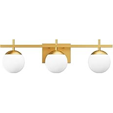 Ralbay Mid Century Modern Gold Bathroom Light Fixtures 3-Light Gold Milky Glass Modern Bathroom V... | Amazon (US)