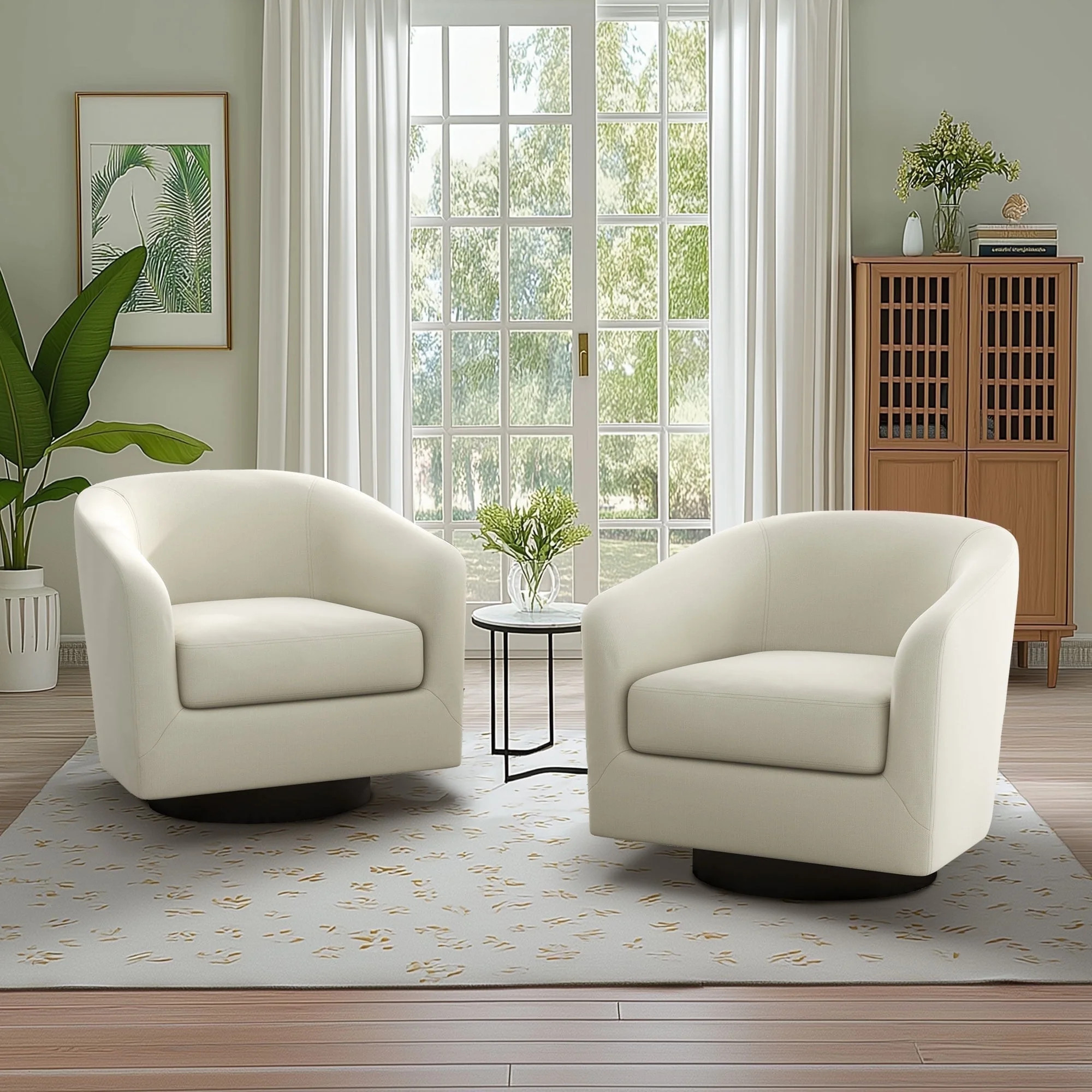 DREAMSIDEA Swivel Barrel Accent Chairs Set of 2, Modern Upholstered Living Room Chair-Cream | Walmart (US)