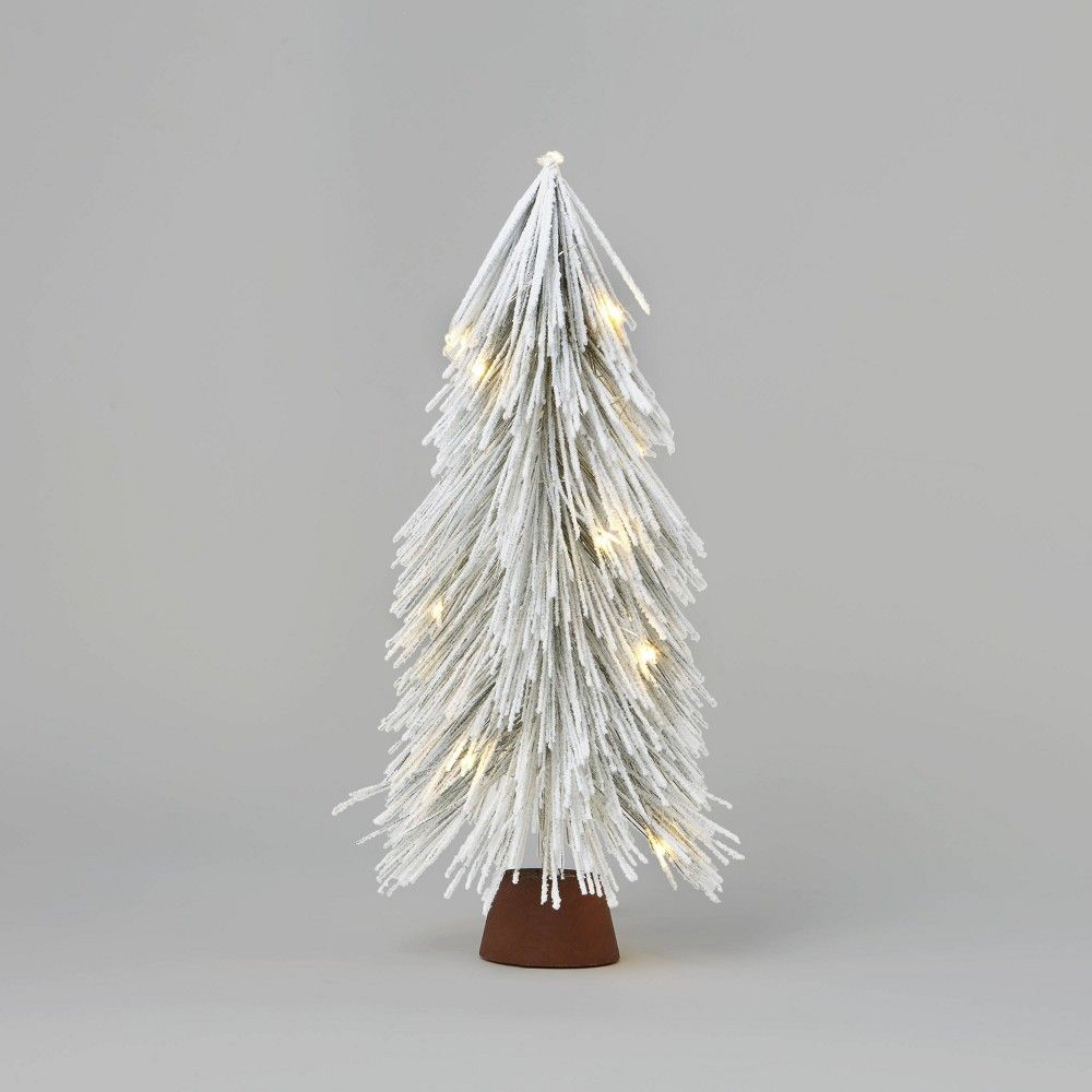 18"" Pre-Lit Battery Operated LED Flocked Glitter Mini Artificial Christmas Tree White Lights - Wond | Target