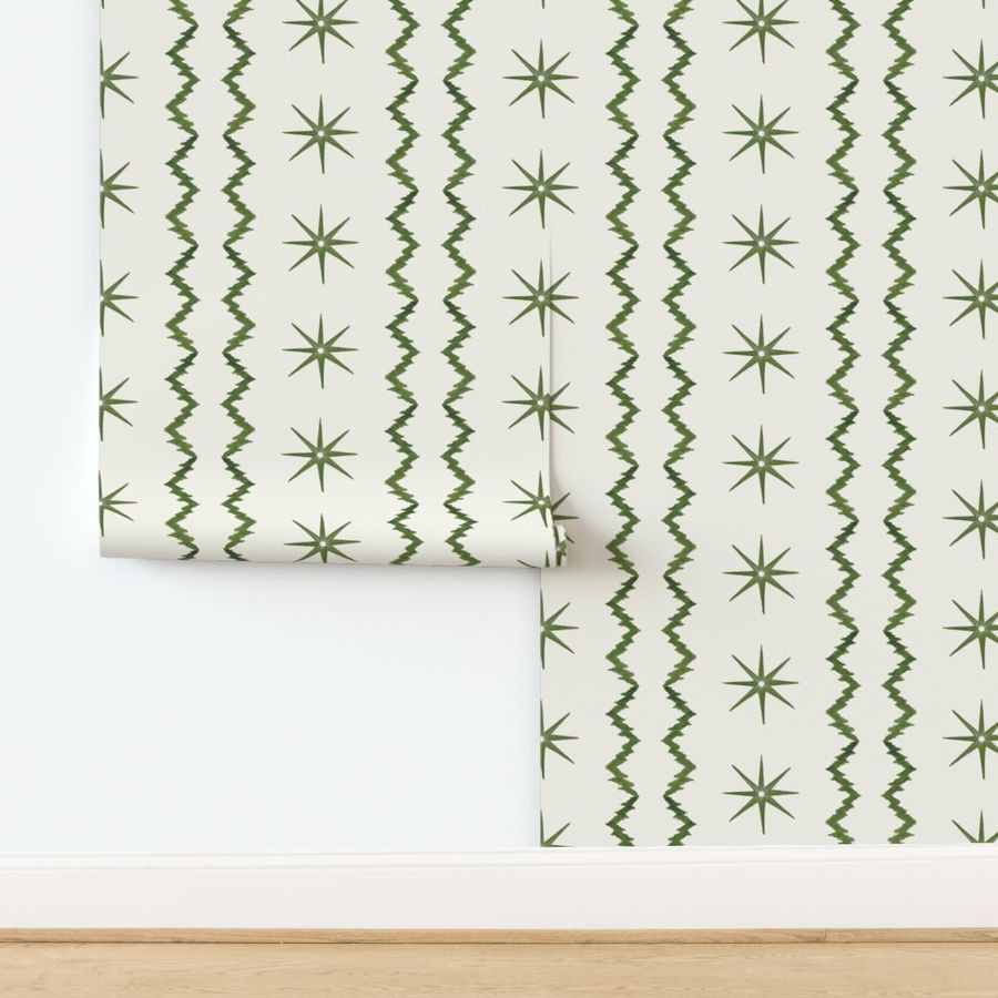STARS AND STRIPES OLIVE AND CREAM | Spoonflower