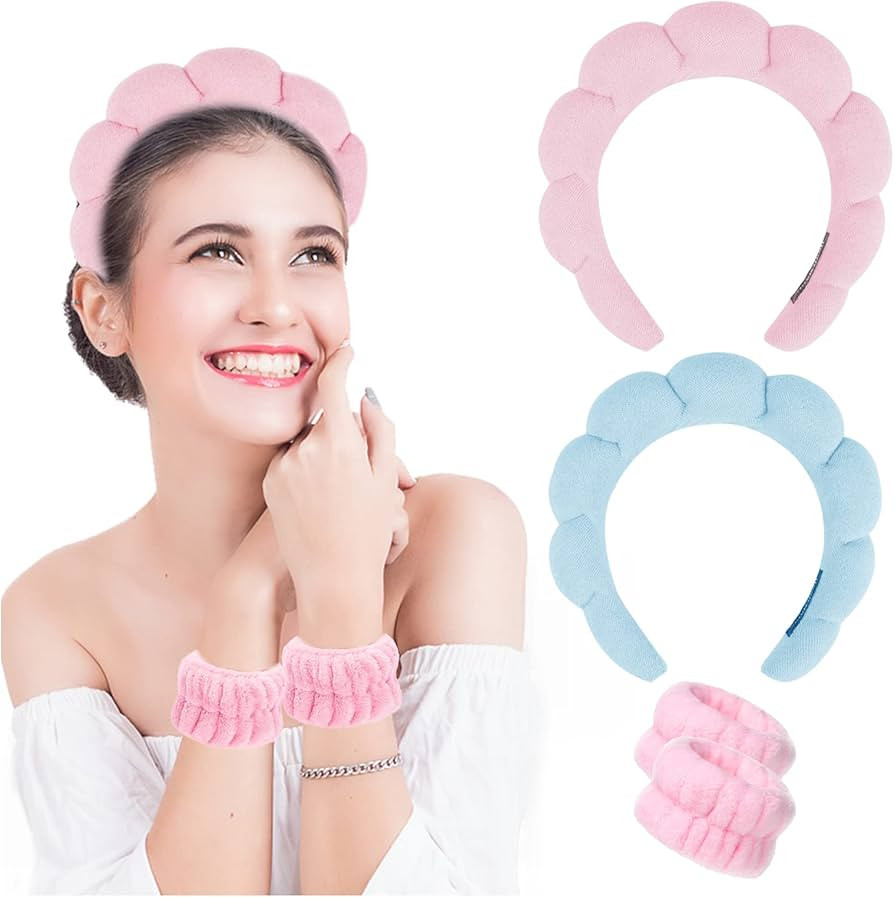 Sponge Spa Headband for Washing Face, 2 Pack Makeup Headbands for Women Girls, Wash Spa Yoga Spor... | Amazon (US)