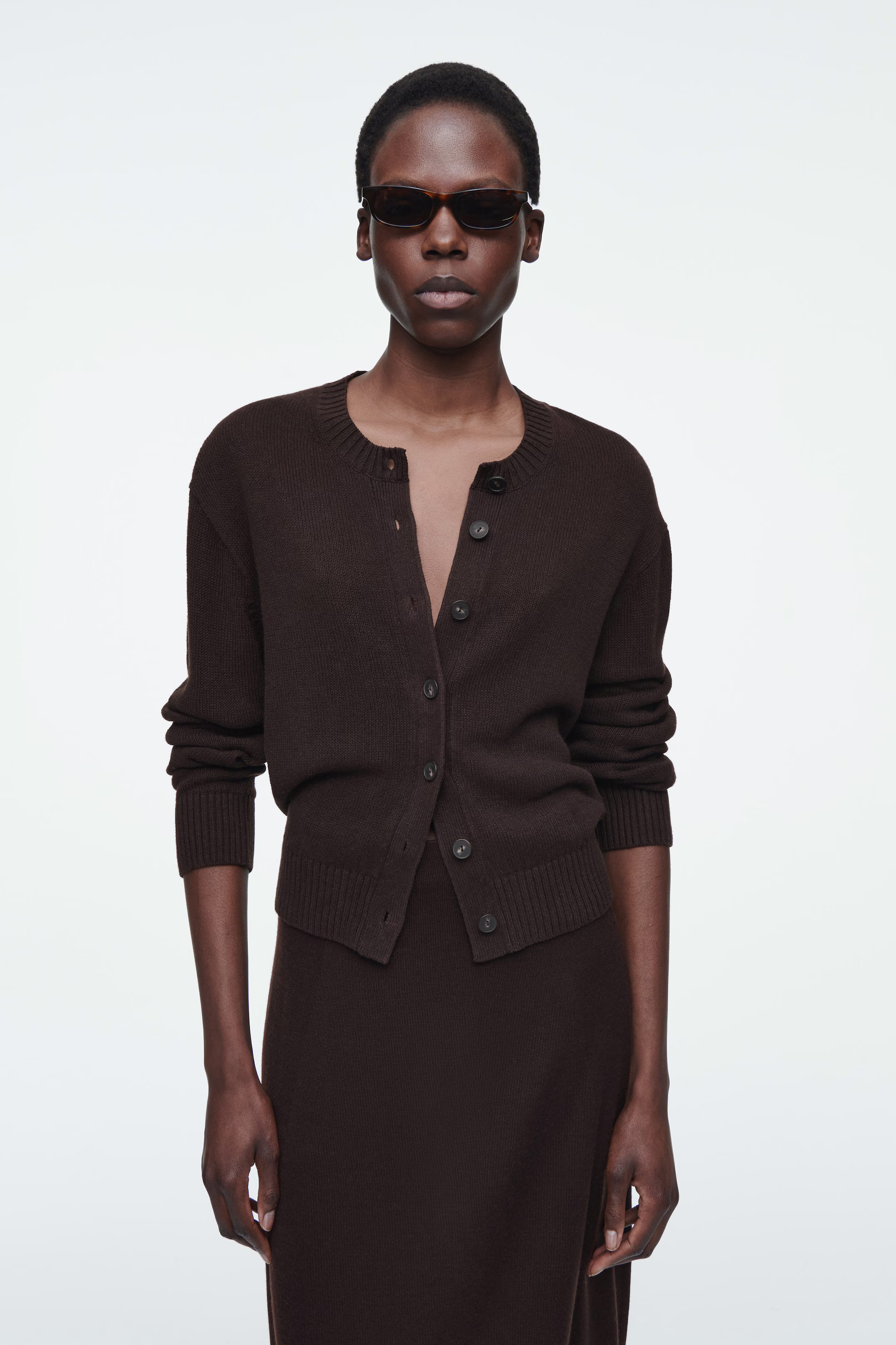 KNITTED LINEN CARDIGAN - DARK BROWN | COS UK