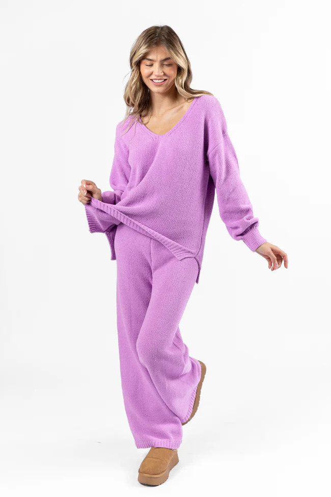 Cozy For Keeps Lavender V-Neck Sweater FINAL SALE | Pink Lily