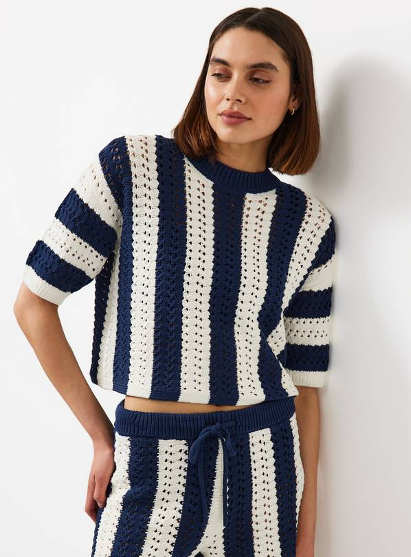 Buy Cream Vertical Block Stripe Boxy Co-ord Tee M | Cardigans | Tu | Tu Clothing