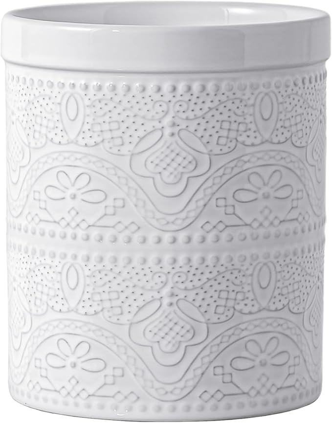 FUN ELEMENTS Kitchen Utensil Holder, 7.2" Super Large Utensil Crock Heavy and Stable Lace Emboss ... | Amazon (US)