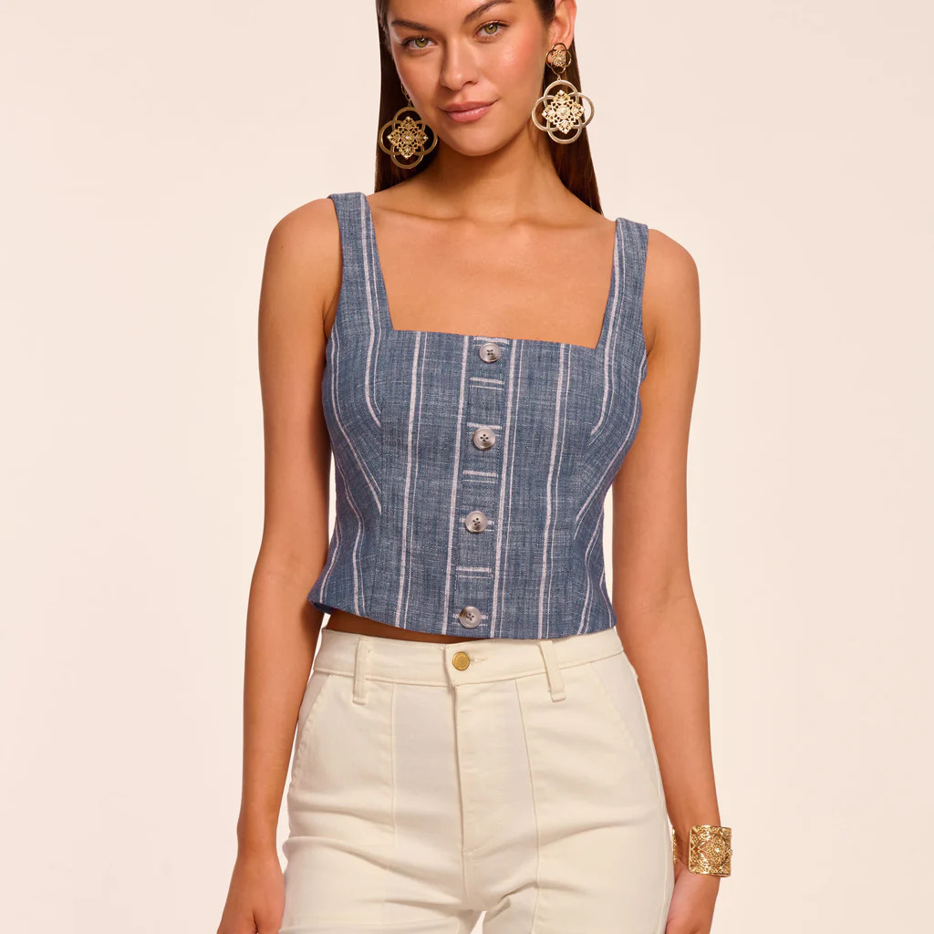 Olive Button Front Sleeveless Top | Ramy Brook