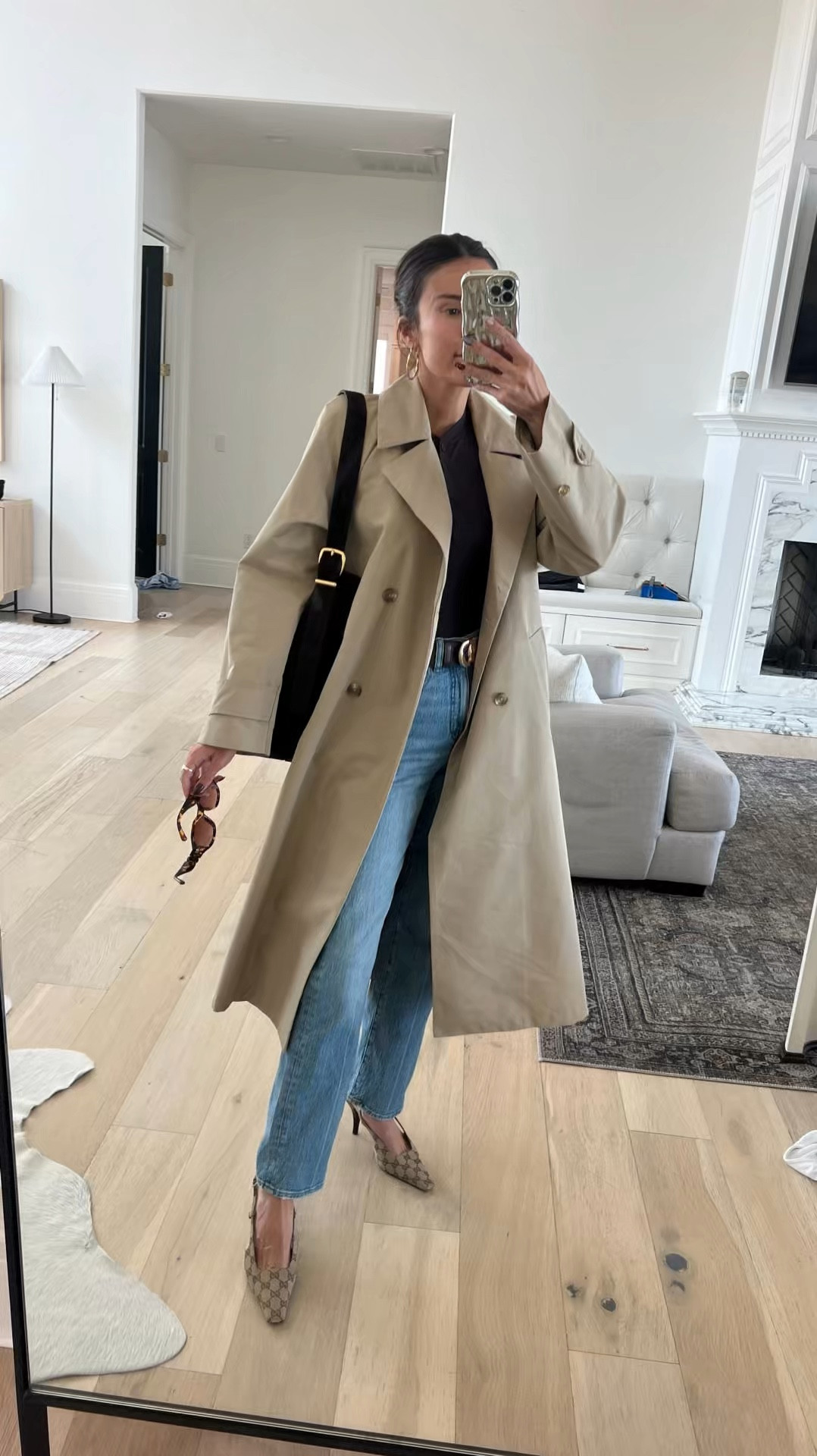 Fall outfit 🤎 I got this trench coat last year and still love it so much - it’s on sale 30% off!  These jeans are my new favorite and my long sleeve Henley tee is SO soft I need it in more colors! I’m so obsessed with this suede bucket tote I got it in chocolate brown too 🤩

Fall outfit, fall style, casual outfit, fall fashion, trench coat, tan trench coat, tan jacket, lululemon shirt, Madewell jeans, Gucci heels, Madewell tote, bucket bag, suede bag, work outfit, Christine Andrew 

#LTKFindsUnder100 #LTKVideo #LTKSeasonal
