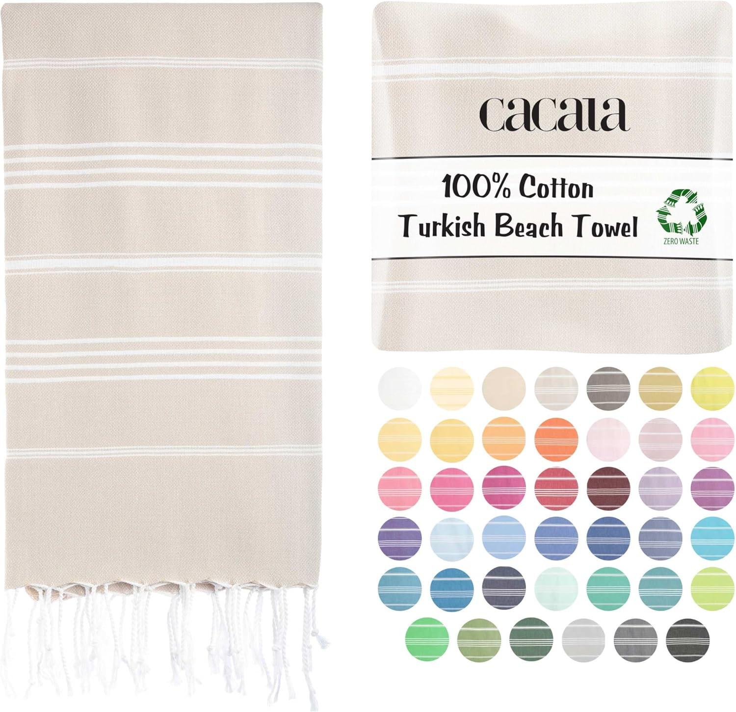 Cacala Lightweight and Thin Turkish Beach Towel 100% Cotton Sand-Free and Quick-Drying Goodness P... | Amazon (US)