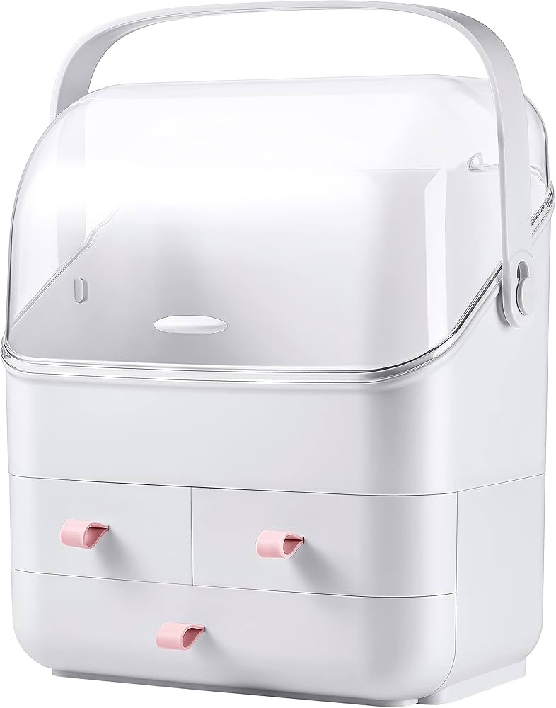 LINFIDITE Cosmetic Storage Box with Lid Makeup Organizer Box with Dust Free Cover Portable Handle... | Amazon (US)