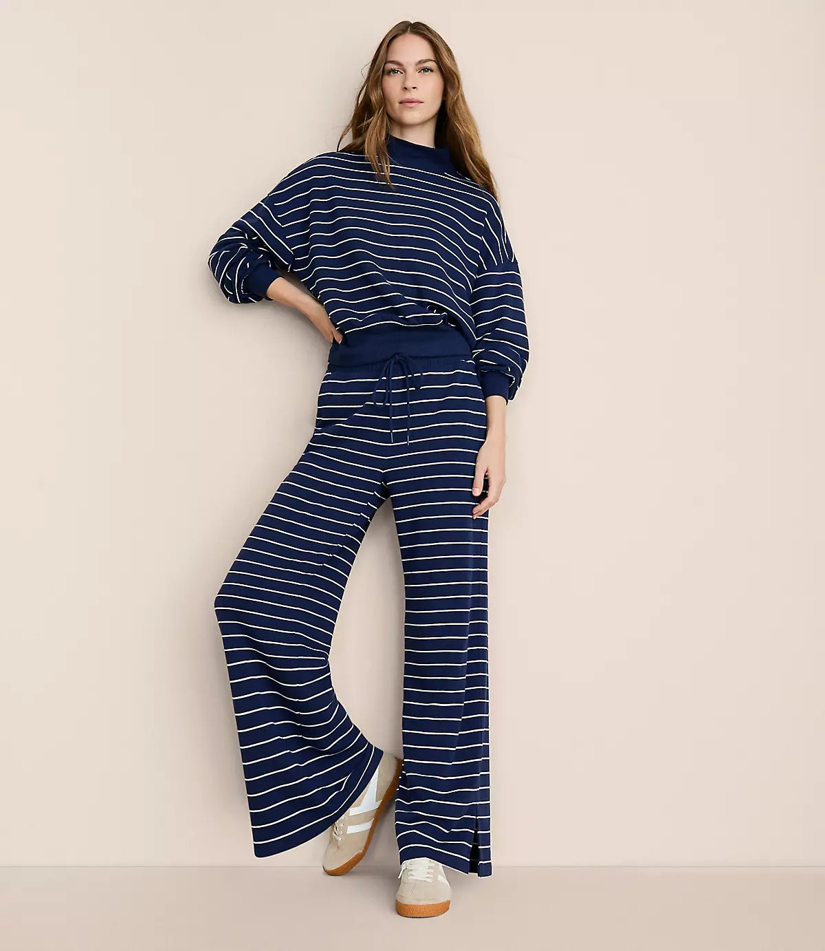 Lou & Grey Striped Cozy Cotton Wide Leg Pants | LOFT