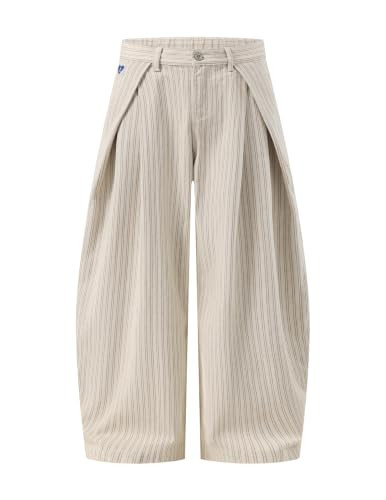 Aelfric Eden Pinstripe Baggy Barrel Jeans Pleated Wide Leg Denim Pants Men Women Loose Fit Streetwear Vintage Trousers Light Khaki L | Amazon (US)