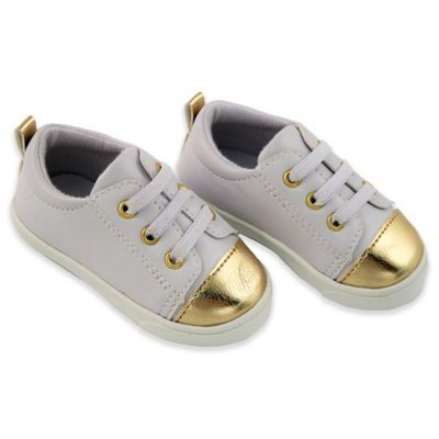 Rising Star™ Size 3-6M Gold Cap-Toe Sneaker in White | buybuy BABY