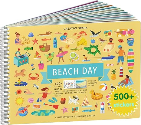 CUPKIN Sticker Book for Kids 2-4, 500+ Kids Stickers, Beach Day 12 Coloring Pages 12 Side by Side... | Amazon (US)