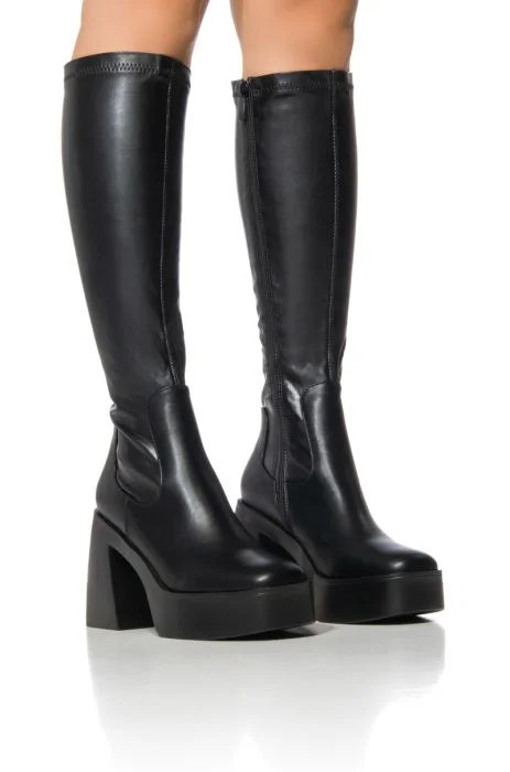 AZALEA WANG NASHLA BLACK CHUNKY BOOT WITH 4 WAY STRETCH IN BLACK | AKIRA