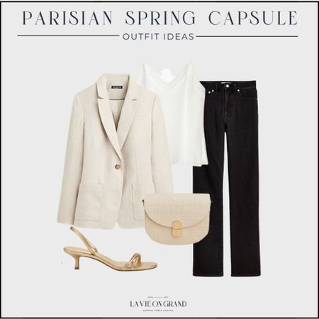 Parisian Spring Capsule 
Capsule Wardrobe 
Linen Blazer
Black Jeans
Gold Sandals 

#LTKover40 #LTKstyletip