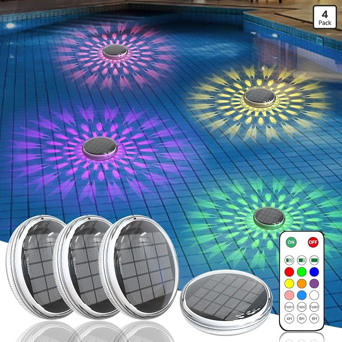 Solar Powered Floating Pool Lights(4 Pack), Pool Lights That Float with Remote Control, 12 Lighti... | Amazon (US)
