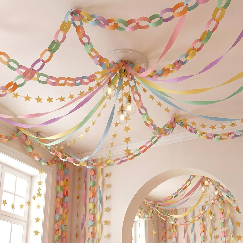 TaoBary Easter Decorations 492ft Pastel Crepe Streamers 600 Sheet Paper Strips Chain Garland 65.5... | Amazon (US)