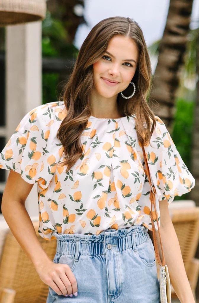 It's All For You Off White Lemon Print Blouse | The Mint Julep Boutique