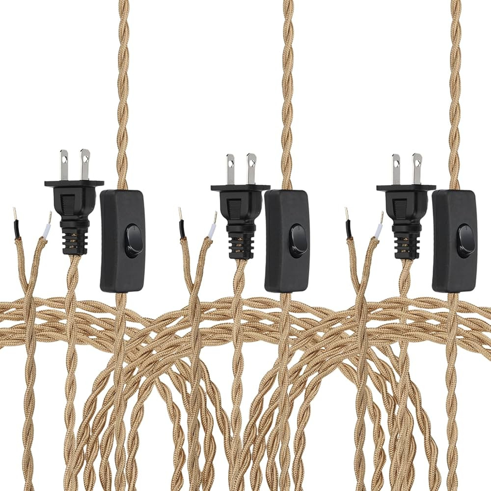 uxcell 3Pcs 12Ft 18/2 Twisted Cloth Covered Lamp Cord, Vintage Fabric Electrical Wire with Switch... | Amazon (US)