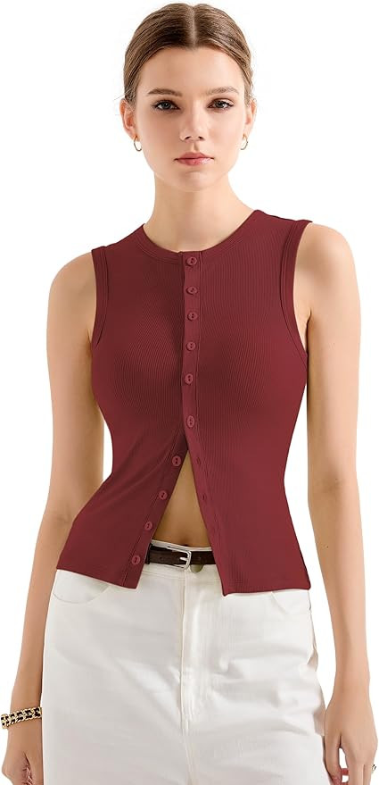 SUUKSESS Women Button Down Going Out Trendy Tops Ribbed Sexy Vest Y2K Tank Tops | Amazon (US)